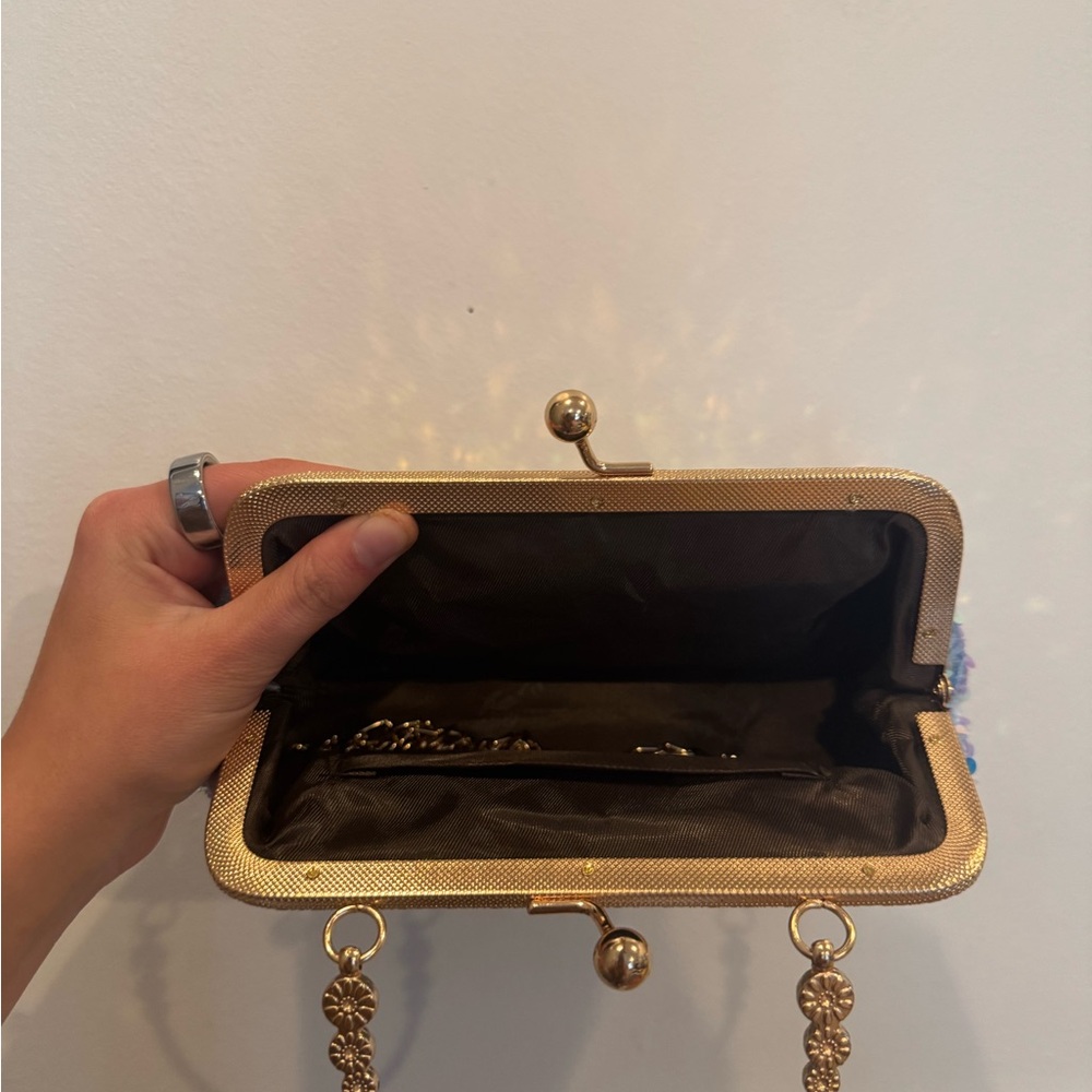 Sequin Embellished Evening Bag - Blue and Gold - Picture 5 of 6